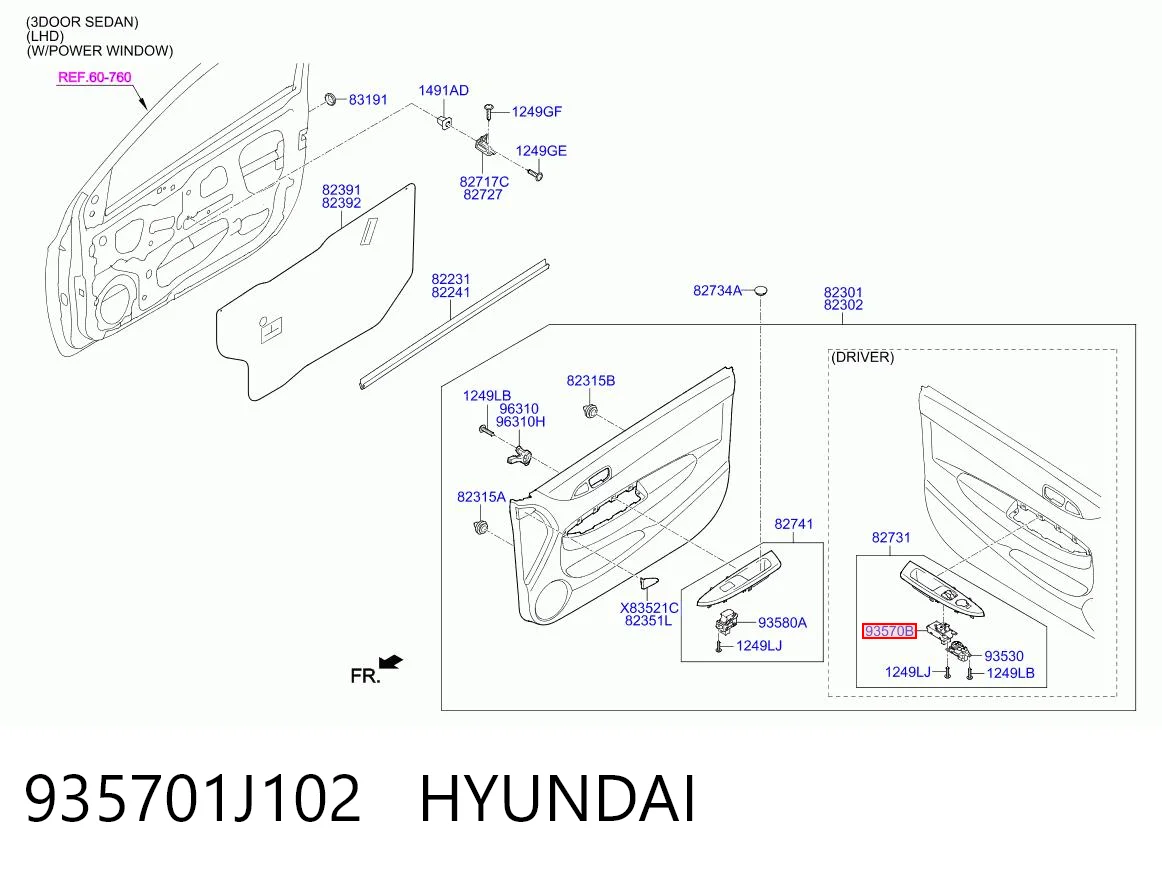 935701J102 Hyundai/Kia Кнопки переднего левого стекло подъёмника