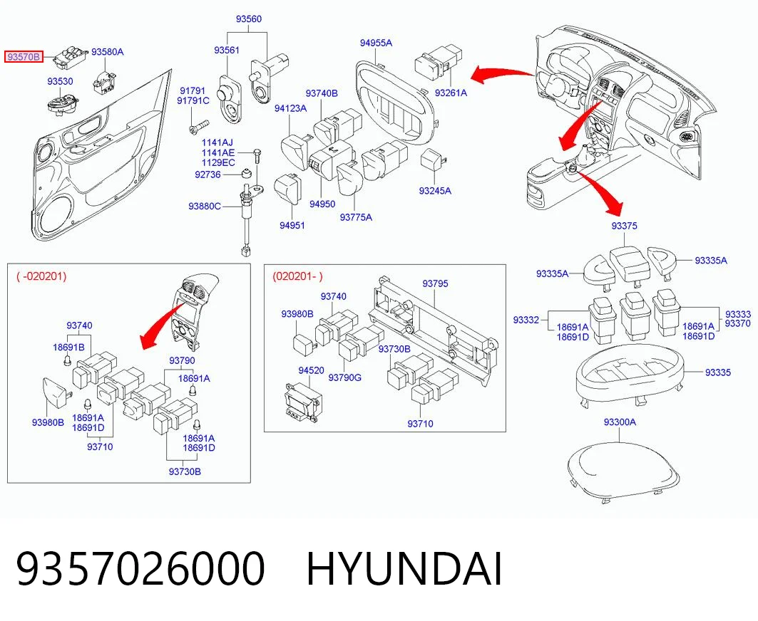 9357026000 Hyundai/Kia Кнопки переднего левого стекло подъёмника