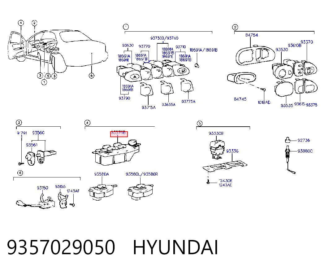 9357029050 Hyundai/Kia Кнопки переднего левого стекло подъёмника