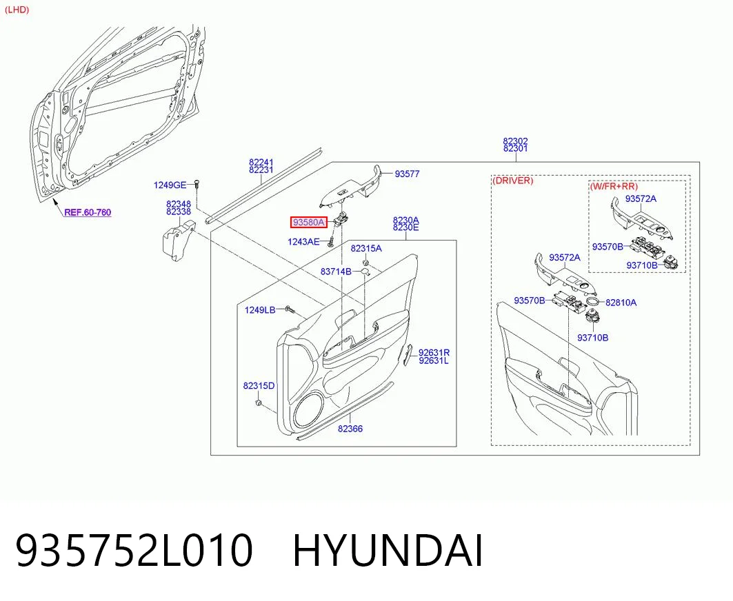 935752L010 Hyundai/Kia Блок управления зеркалами заднего вида, на двери