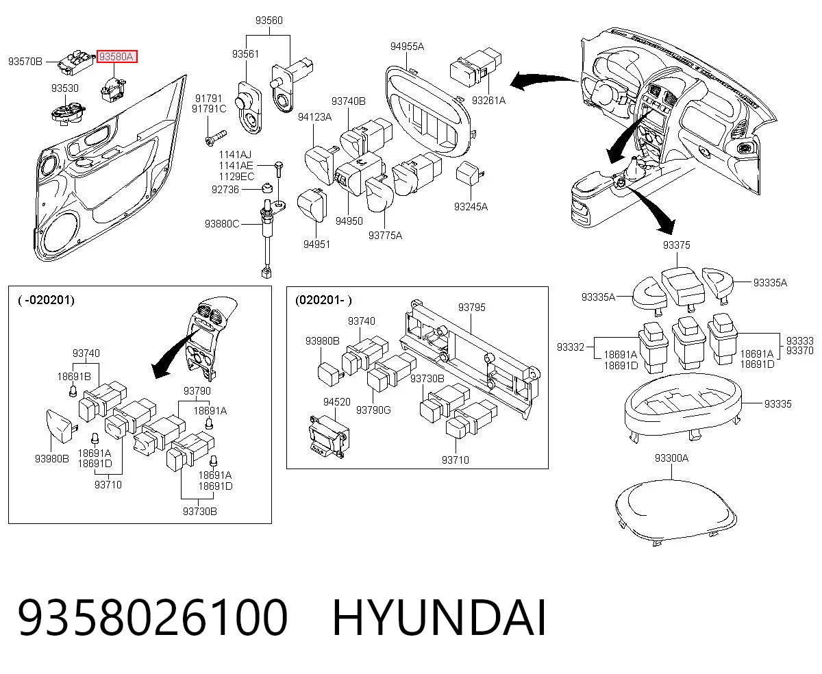 9358026100 Hyundai/Kia Кнопки заднего стеклоподъемника