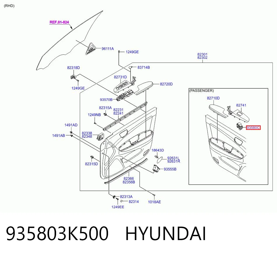 935803K500 Hyundai/Kia Кнопка подъемника переднего правого стекла