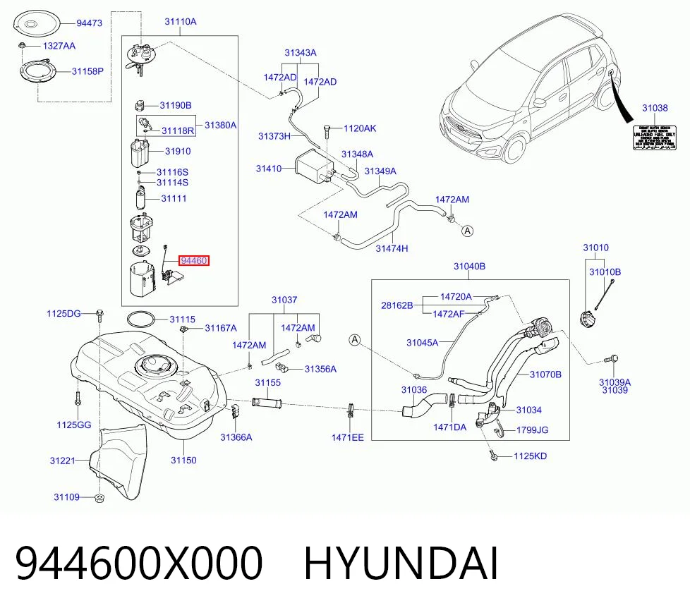 Датчик уровня топлива в баке на Hyundai I10  PA