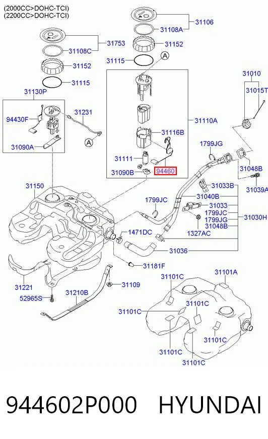 944602P000 Hyundai/Kia Датчик уровня топлива в баке левый