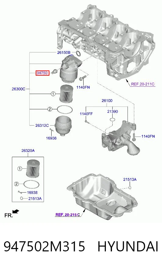 947502M315 Hyundai/Kia Датчик указателя давления масла