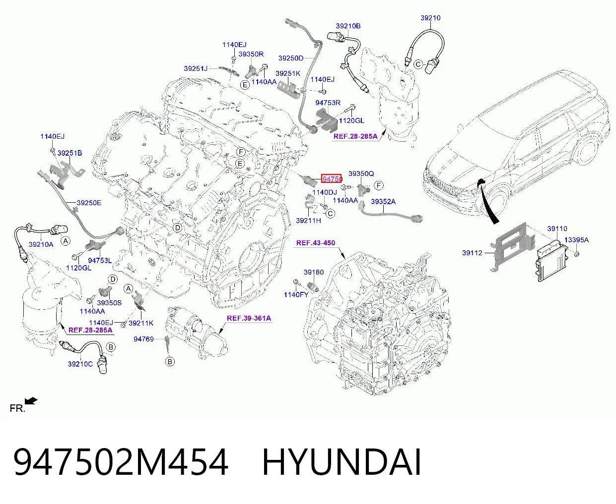 947502M454 Hyundai/Kia Датчик указателя давления масла