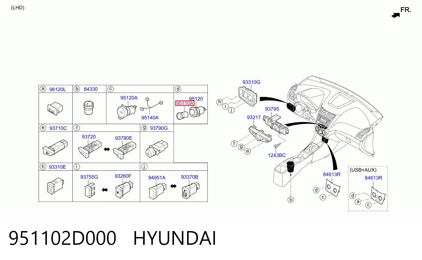 951102D000 Hyundai/Kia Прикуриватель в сборе