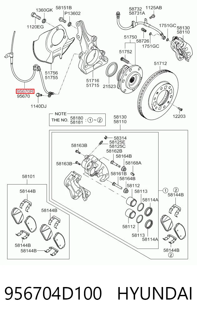 956704D100 Hyundai/Kia Датчик ABS передний правый