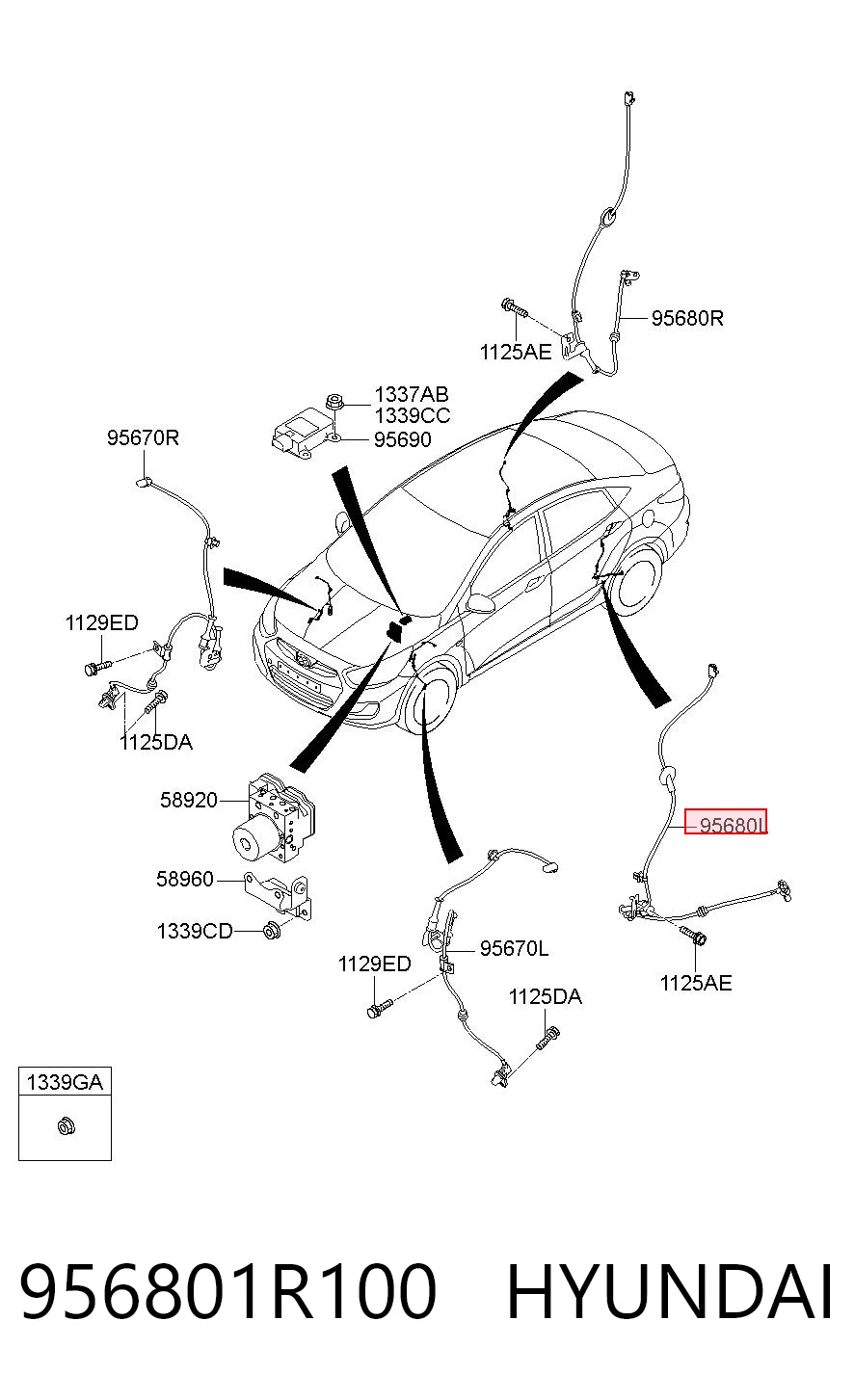 956801R100 Hyundai/Kia Задний левый датчик АБС