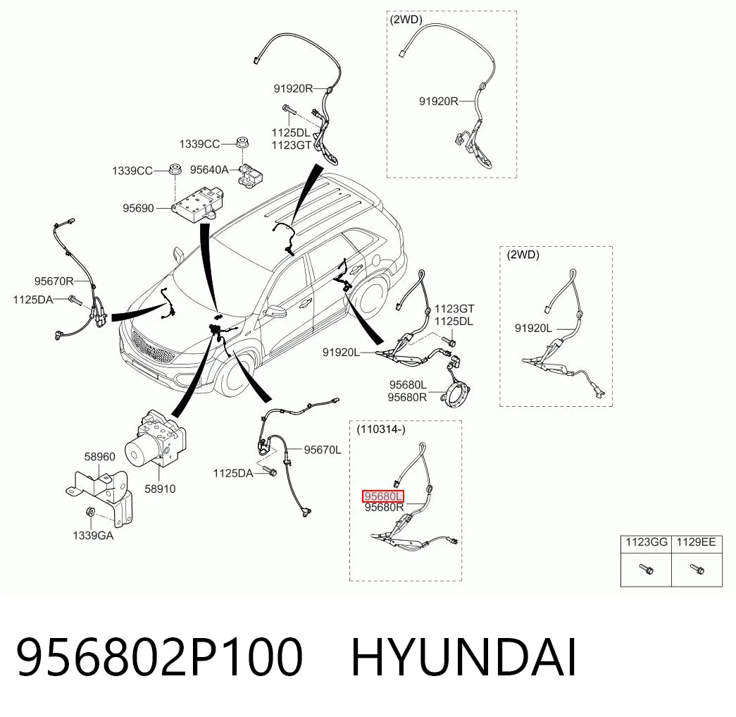 956802P100 Hyundai/Kia Задний левый датчик АБС