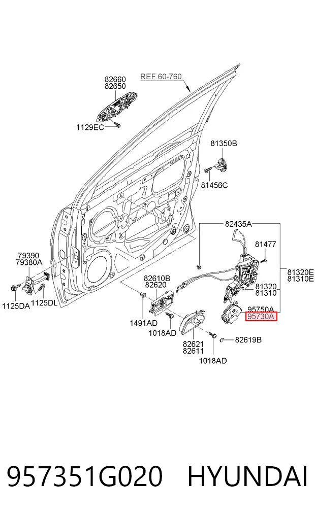 957351G020 Hyundai/Kia Актуатор двери, передней, левой