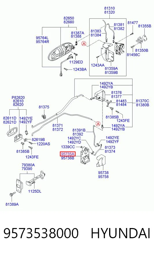 9573538000 Hyundai/Kia Актуатор двери, передней, левой
