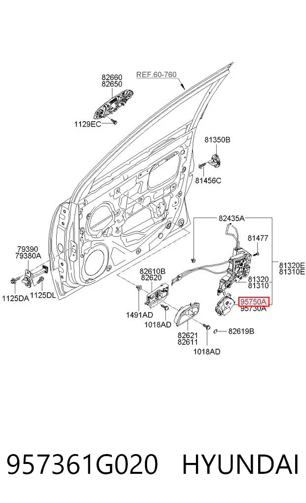 957361G020 Hyundai/Kia Мотор-привод откр/закр. замка двери, передней, правой
