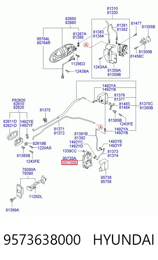 9573638000 Hyundai/Kia Мотор-привод откр/закр. замка двери, передней, правой