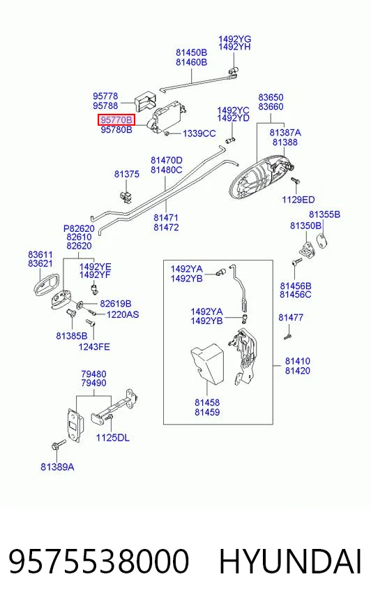 9575538000 Hyundai/Kia Мотор-привод откр/закр. замка двери, задней, левой