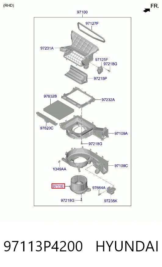 97113P4200 Hyundai/Kia Электромотор печки