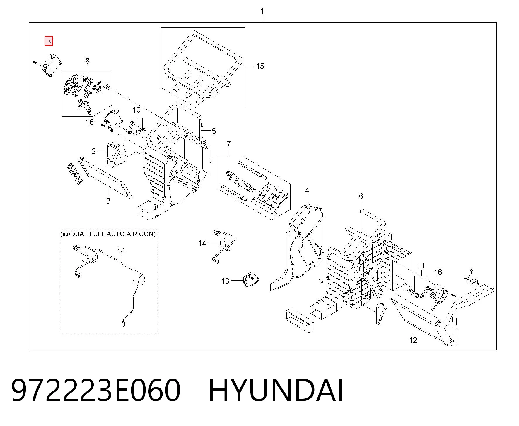 972223E060 Hyundai/Kia Привод системы автоматического управления отопителем