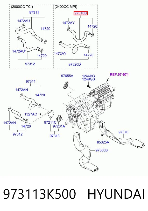973113K500 Hyundai/Kia Шланг радиатора печки