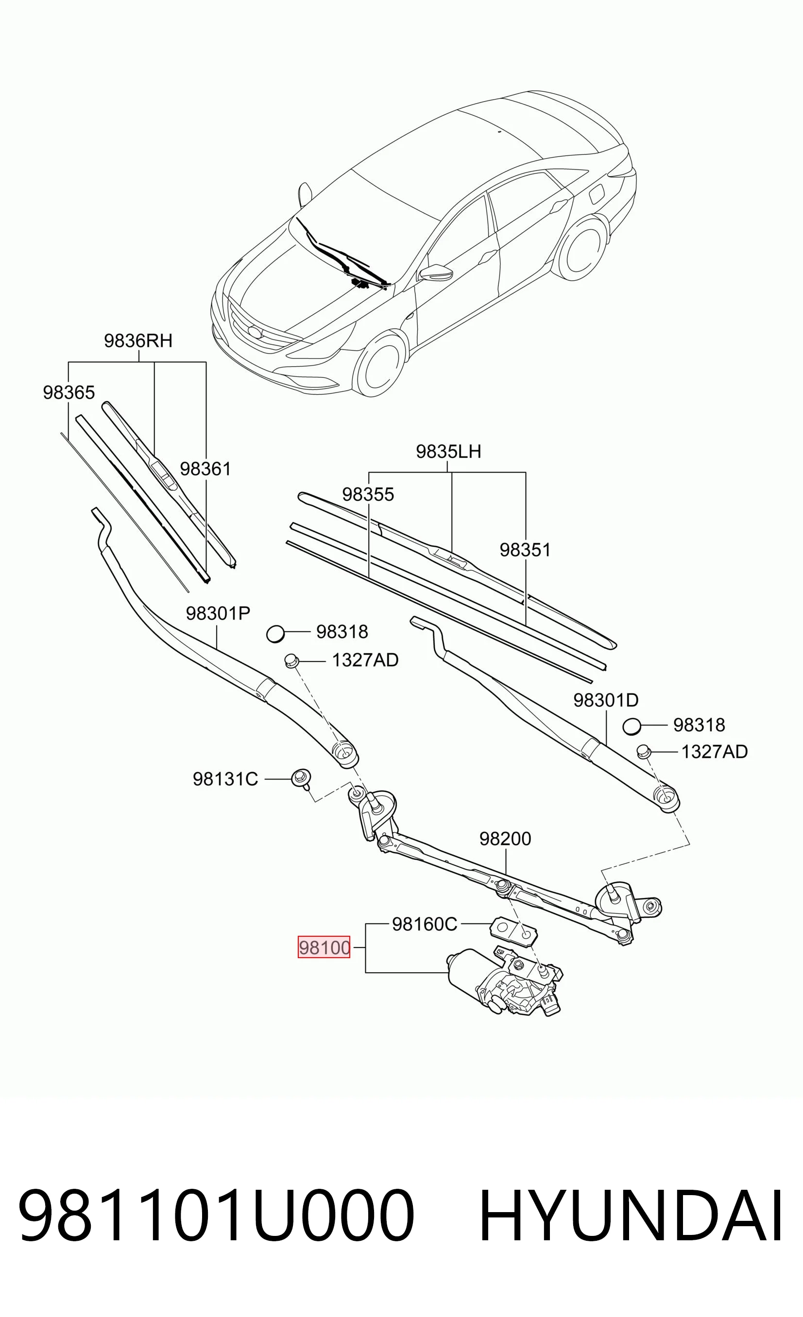 981101U000 Hyundai/Kia Мотор стеклоочистителя передний