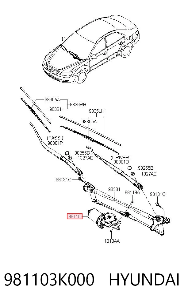 981103K000 Hyundai/Kia Мотор стеклоочистителя передний