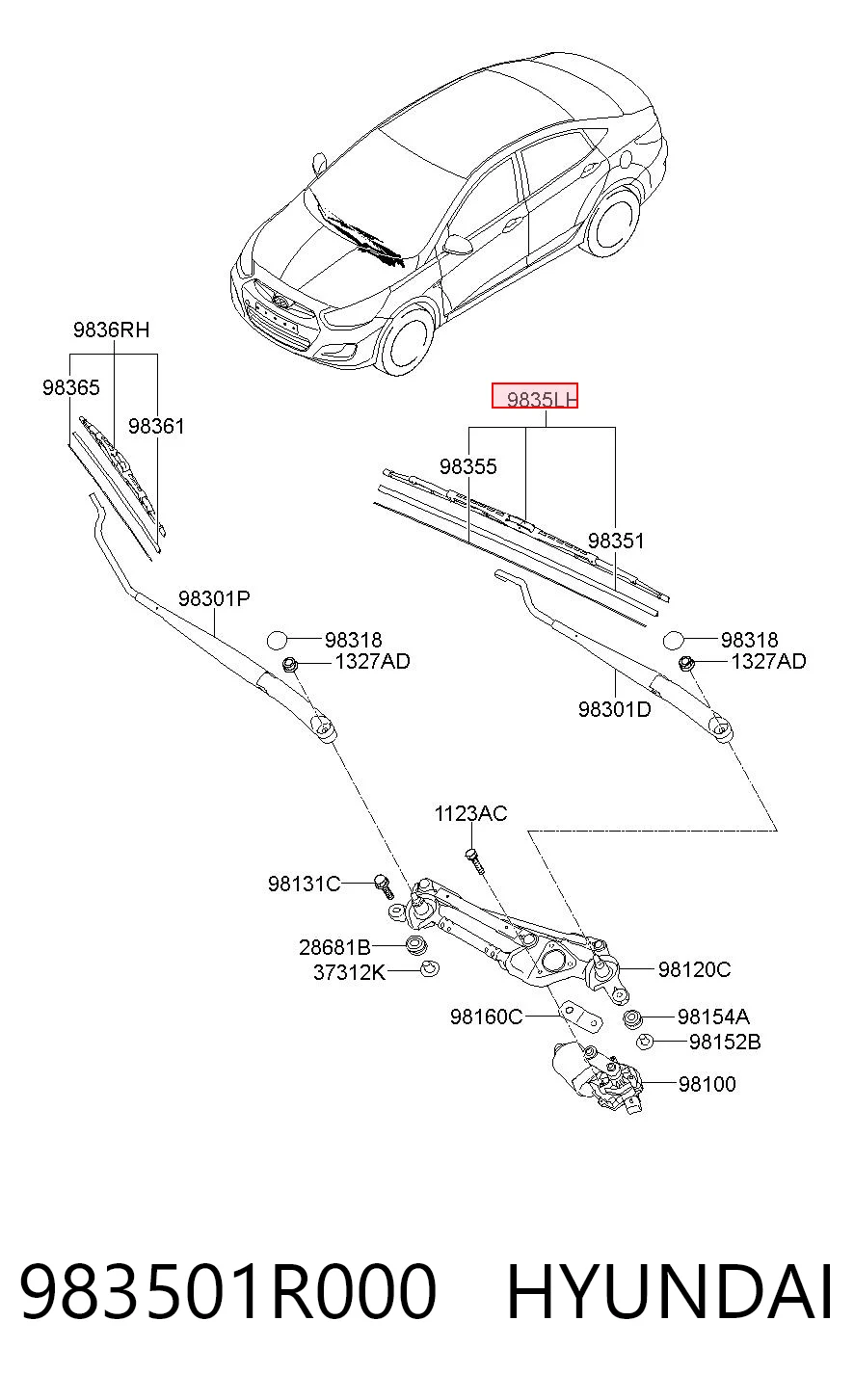 983501R000 Hyundai/Kia Щетка-дворник лобового стекла, водительская