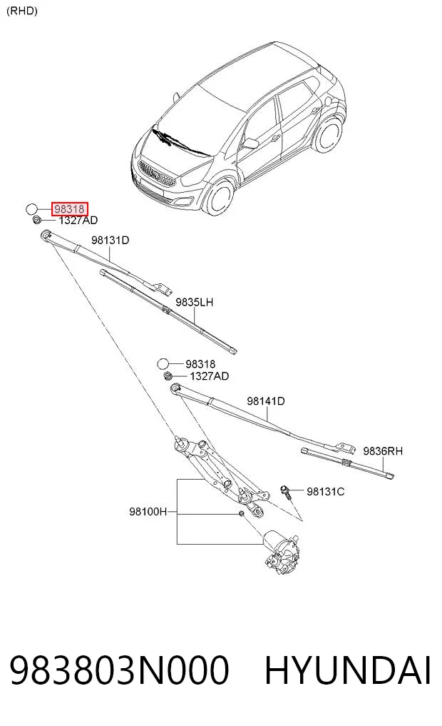 983803N000 Hyundai/Kia Заглушка гайки крепления поводка переднего дворника