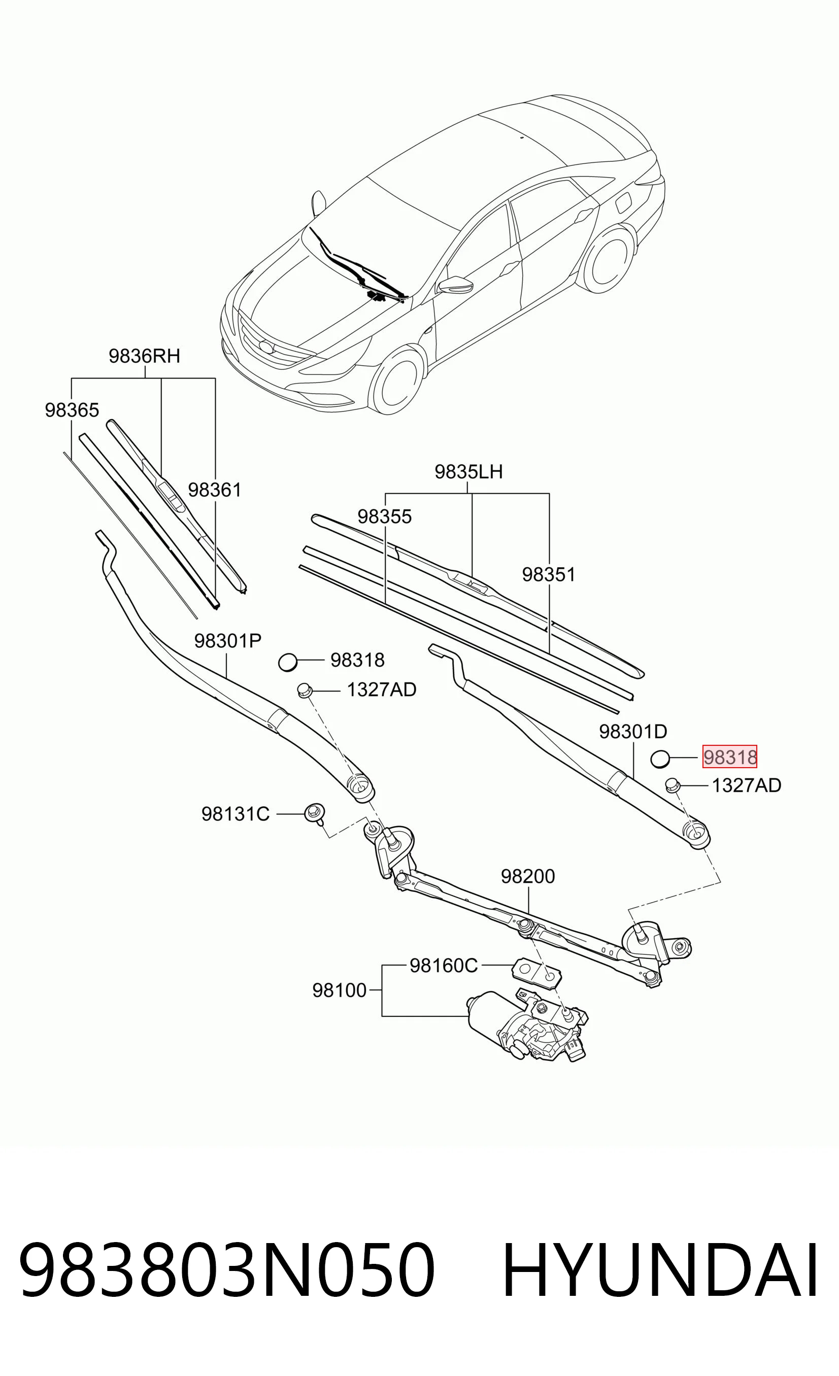 983803N050 Hyundai/Kia Заглушка гайки крепления поводка переднего дворника