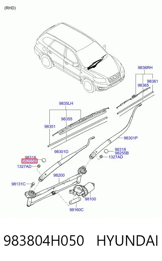 983804H050 Hyundai/Kia Заглушка гайки крепления поводка переднего дворника