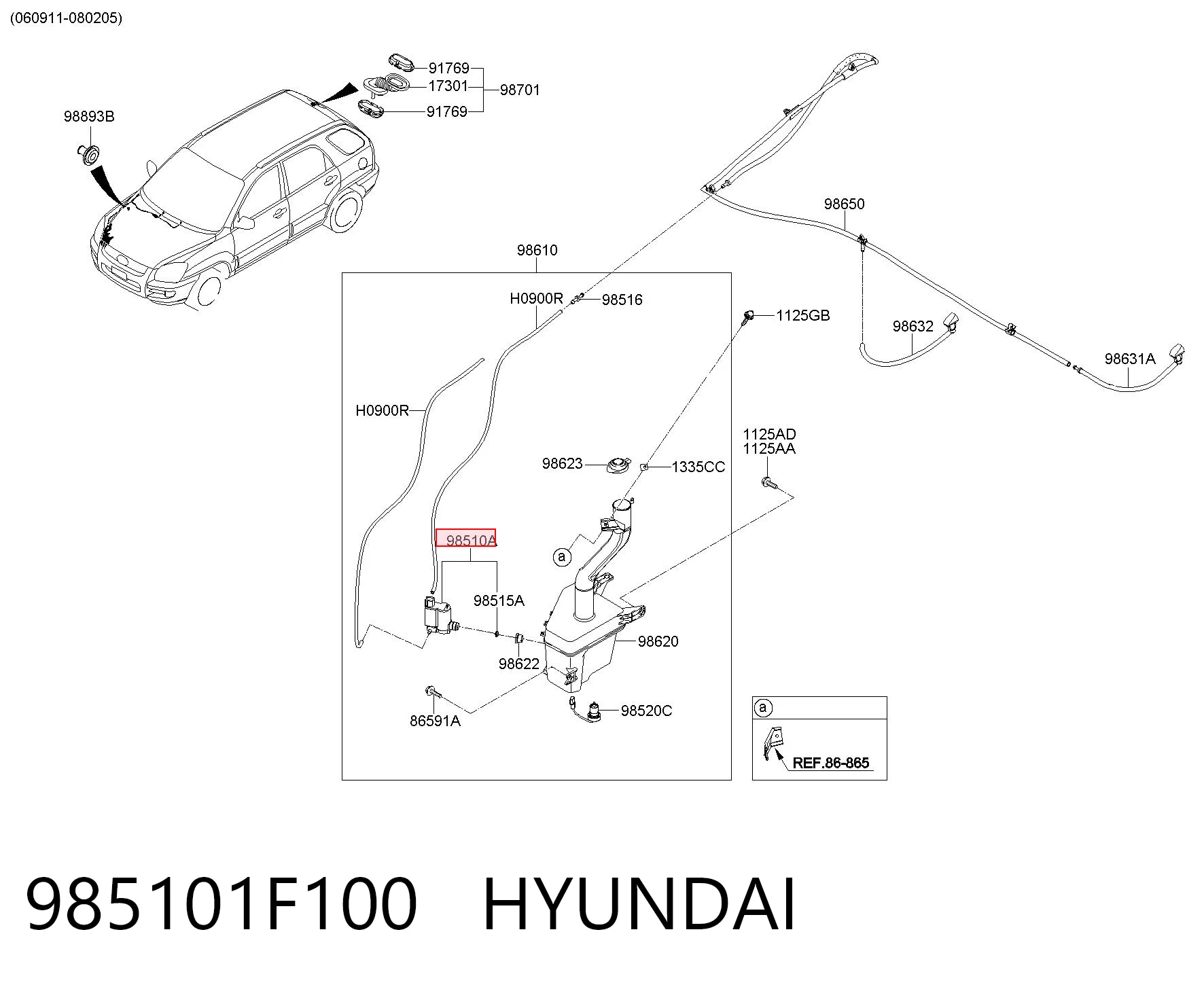 985101F100 Hyundai/Kia Мотор омывателя лобового стекла