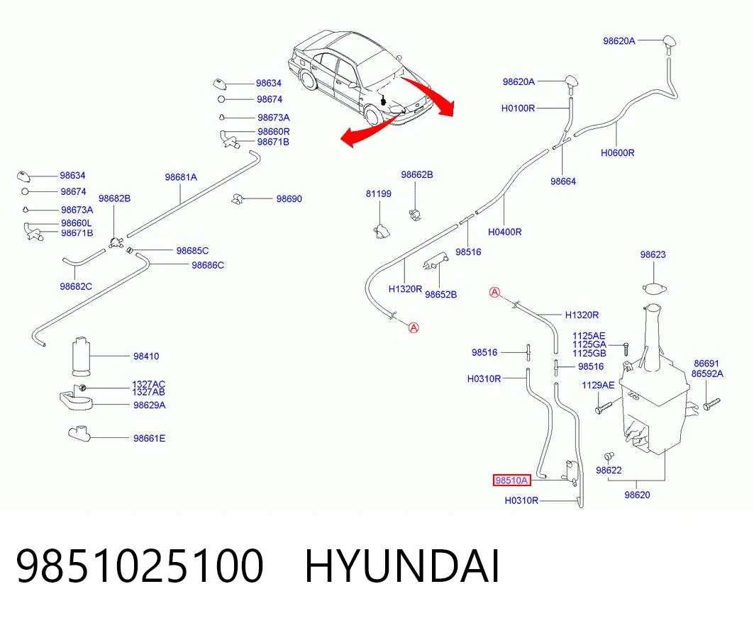 9851025100 Hyundai/Kia Моторчик омывателя стекла передний/задний