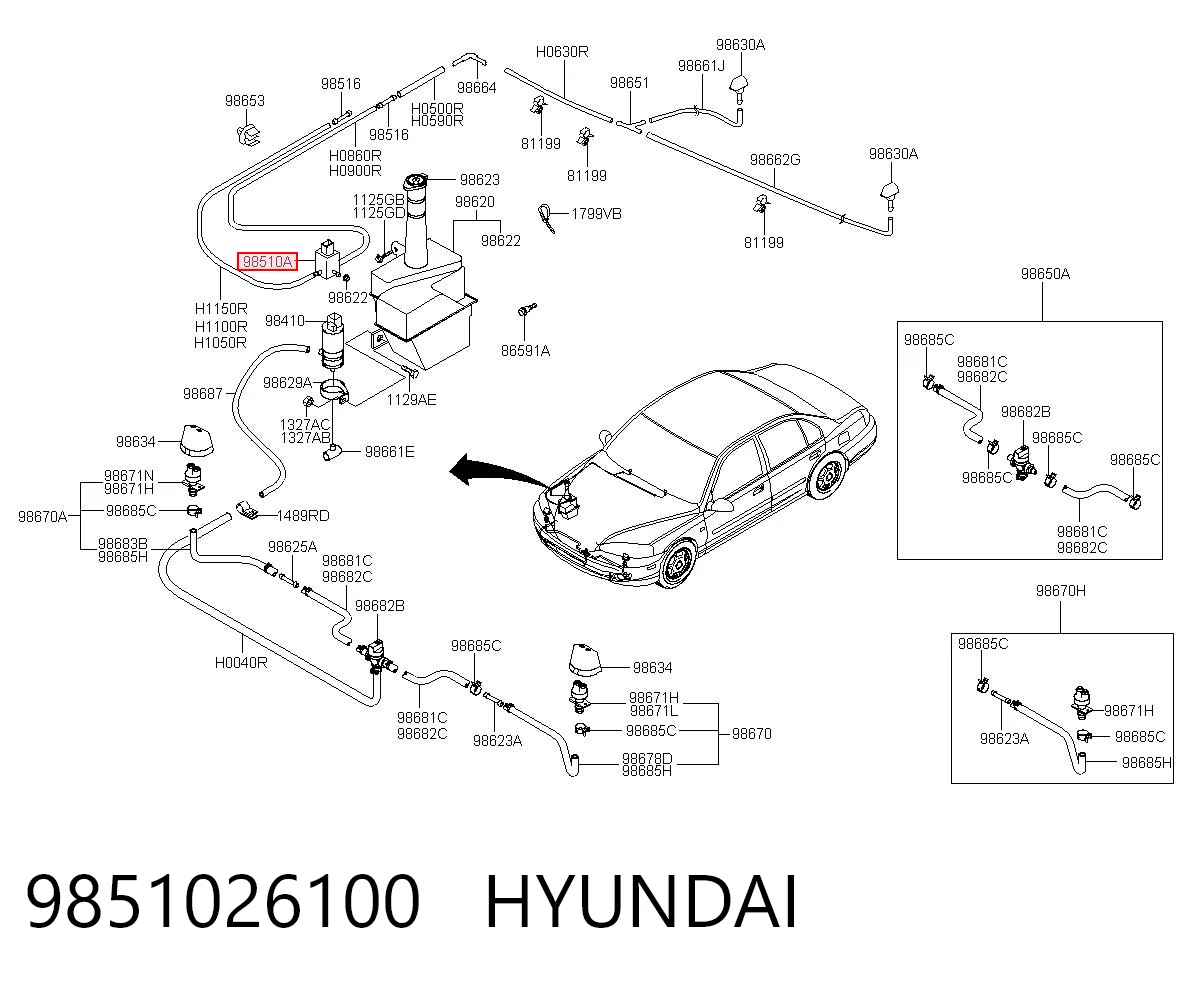 9851026100 Hyundai/Kia Мотор омывателя лобового стекла
