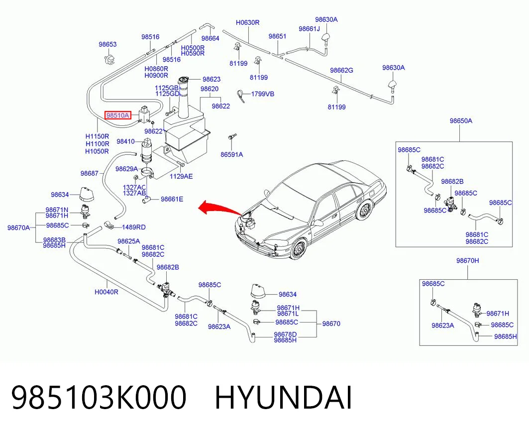 985103K000 Hyundai/Kia Мотор омывателя лобового стекла
