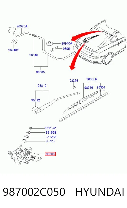 Мотор заднего стеклоочистителя на Hyundai Coupe II GK