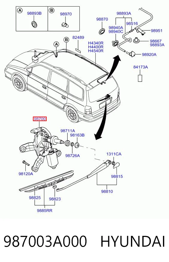 Мотор стеклоочистителя заднего стекла Hyundai Trajet FO