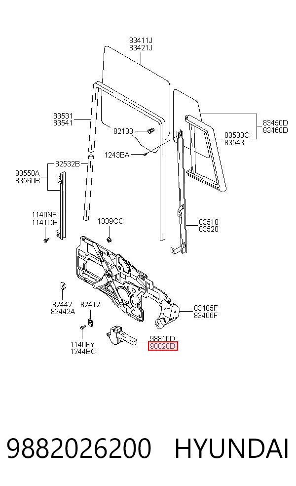 9882026200 Hyundai/Kia Мотор стеклоподъемника двери задней, правой