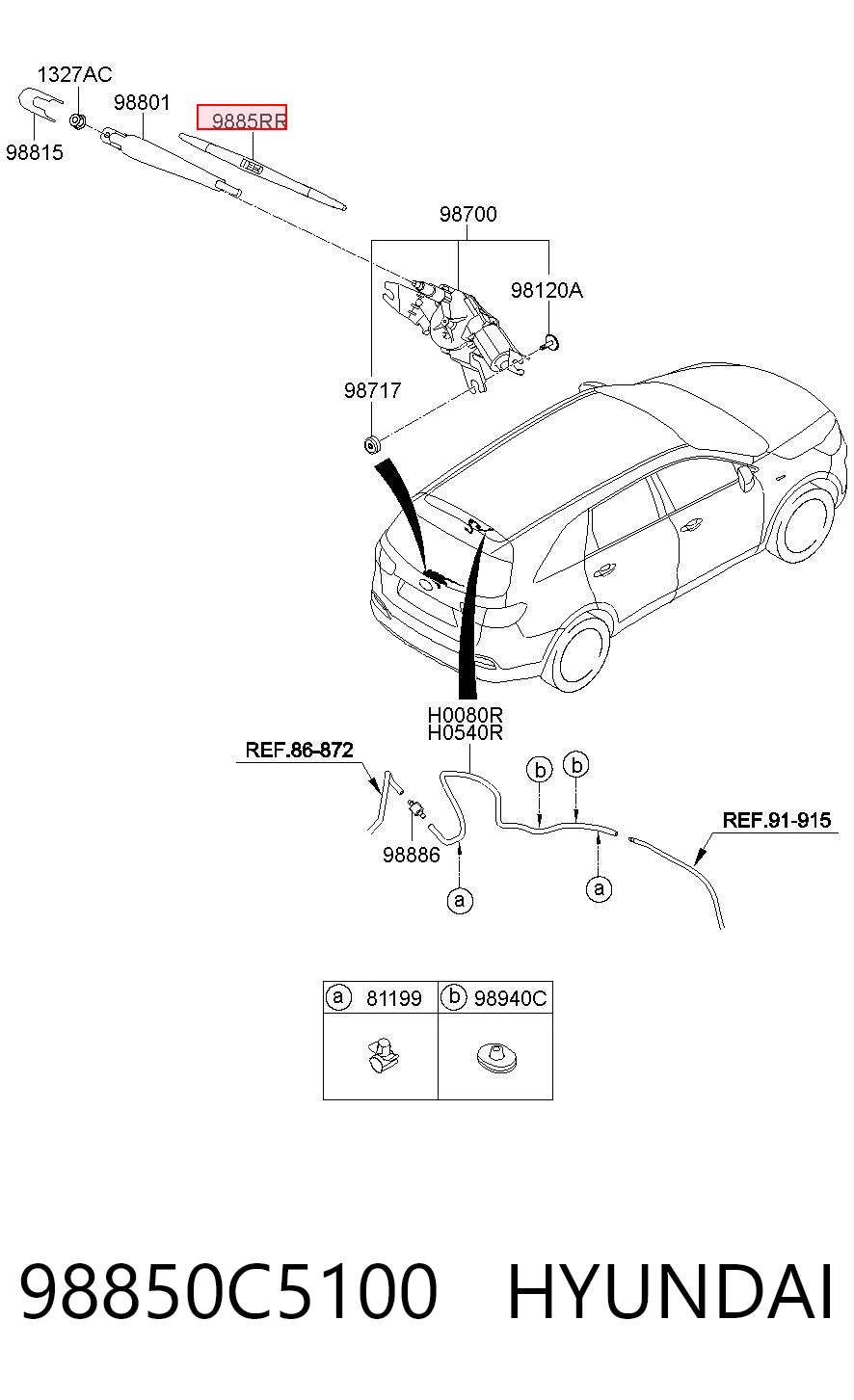 98850C5100 Hyundai/Kia Щетка заднего стеклоочистителя