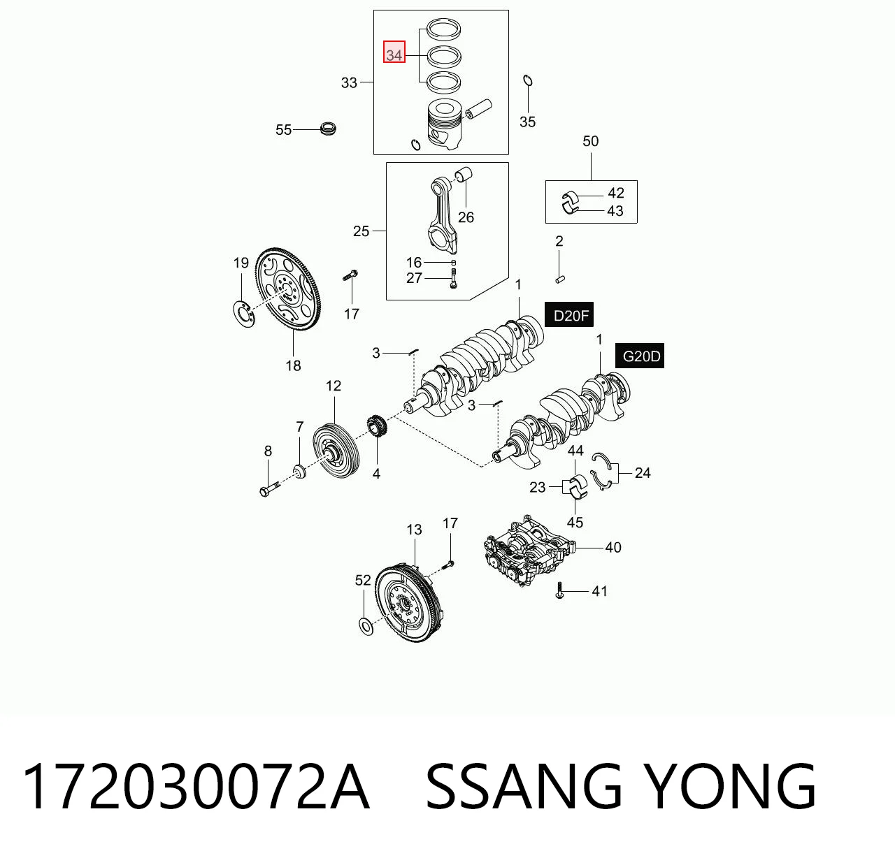 172030072A Ssang Yong Поршневые кольца на 1 цилиндр, STD