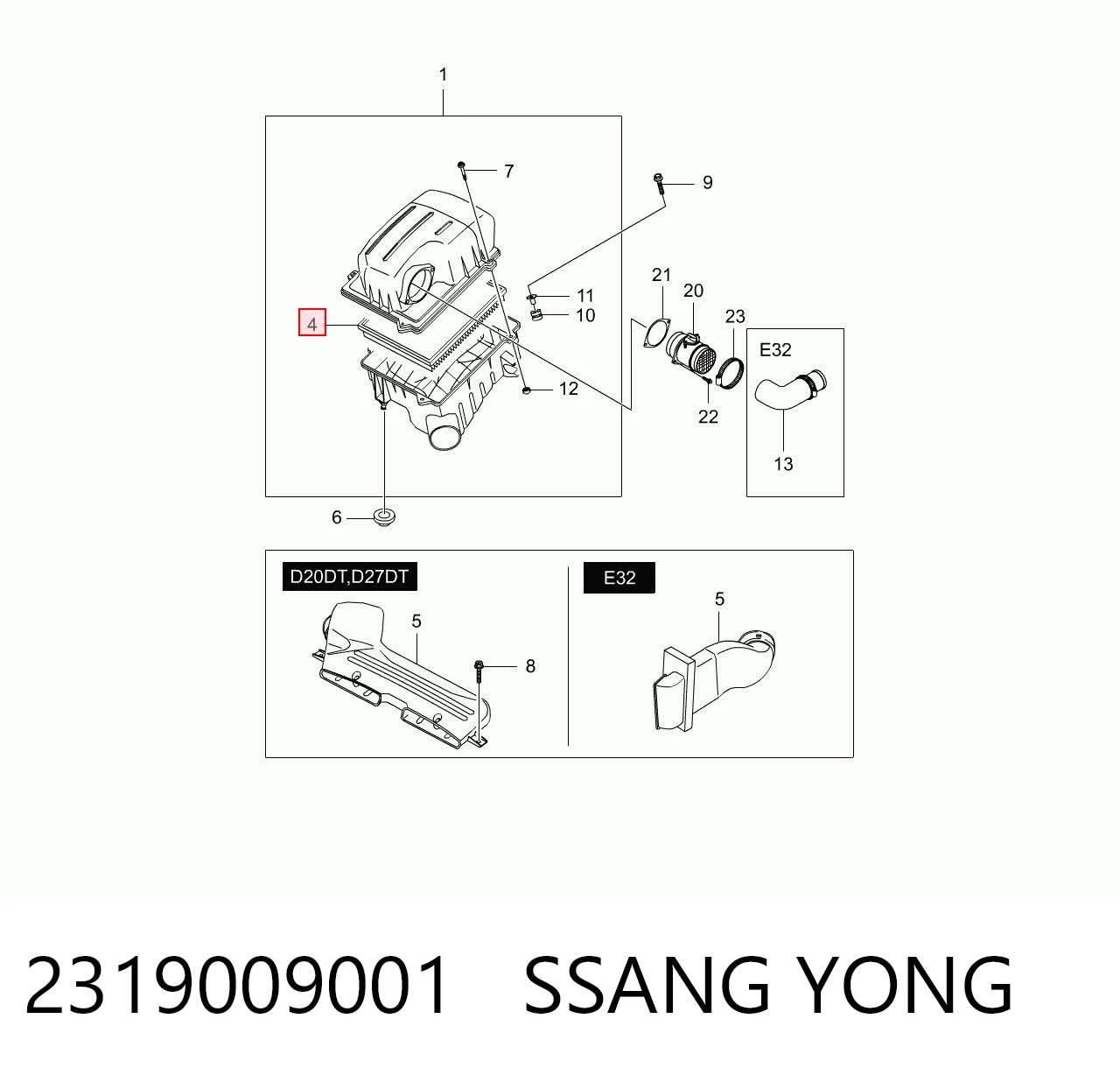 2319009001 Ssang Yong Воздушный фильтр двигателя