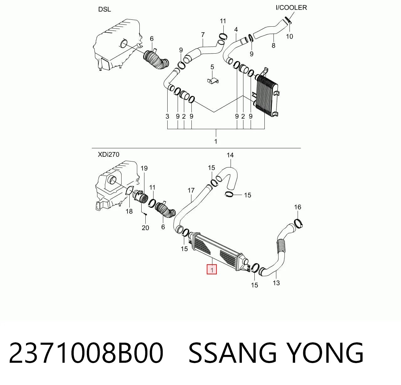 2371008B00 Ssang Yong Охладитель наддувочного воздуха