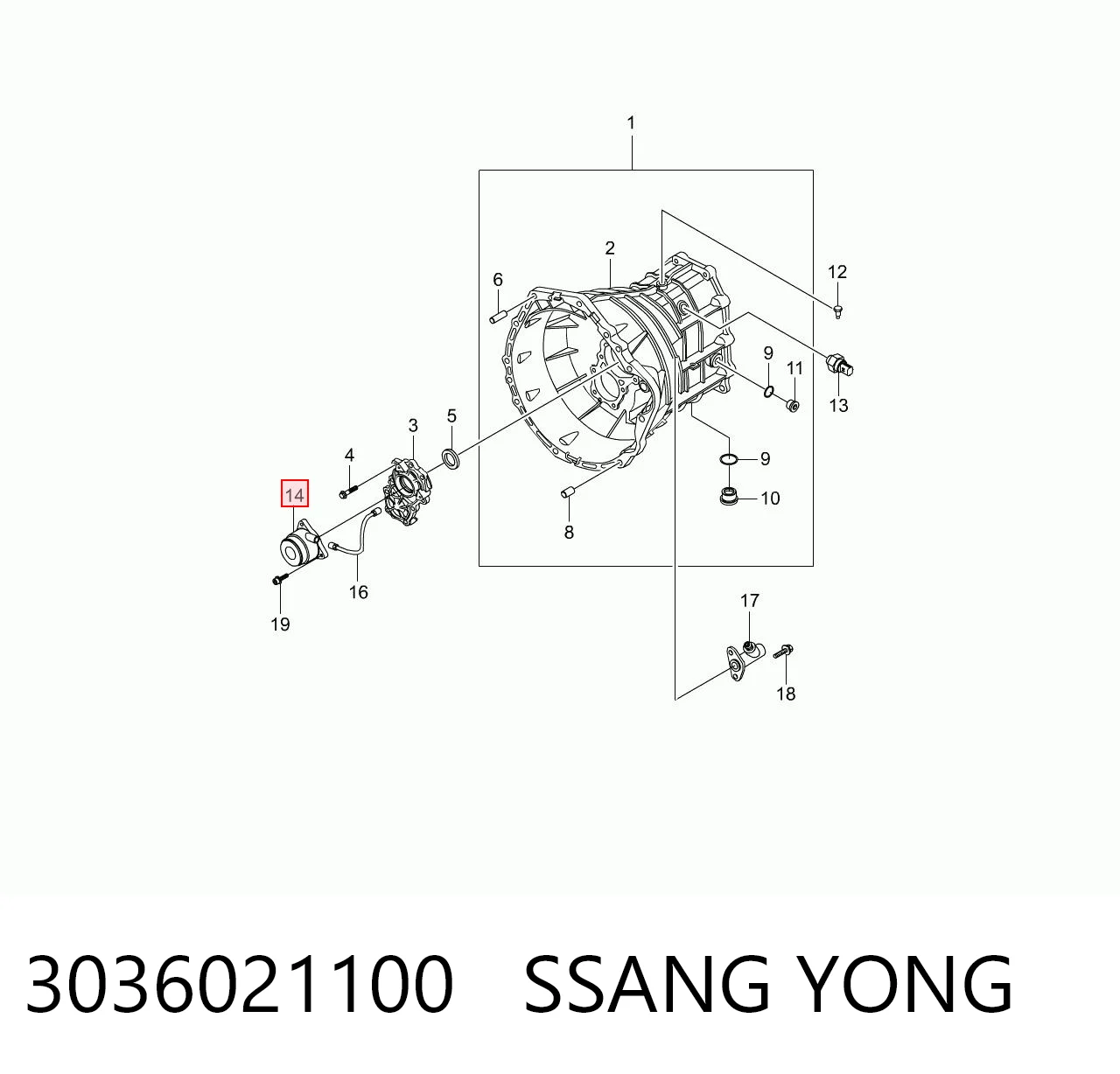 3036021100 Ssang Yong Цилиндр сцепления рабочий в сборе с выжимным подшипником