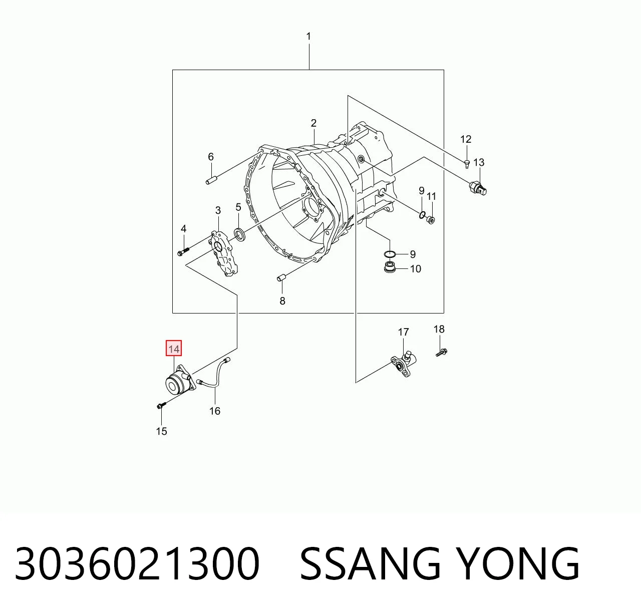 3036021300 Ssang Yong Цилиндр сцепления рабочий в сборе с выжимным подшипником