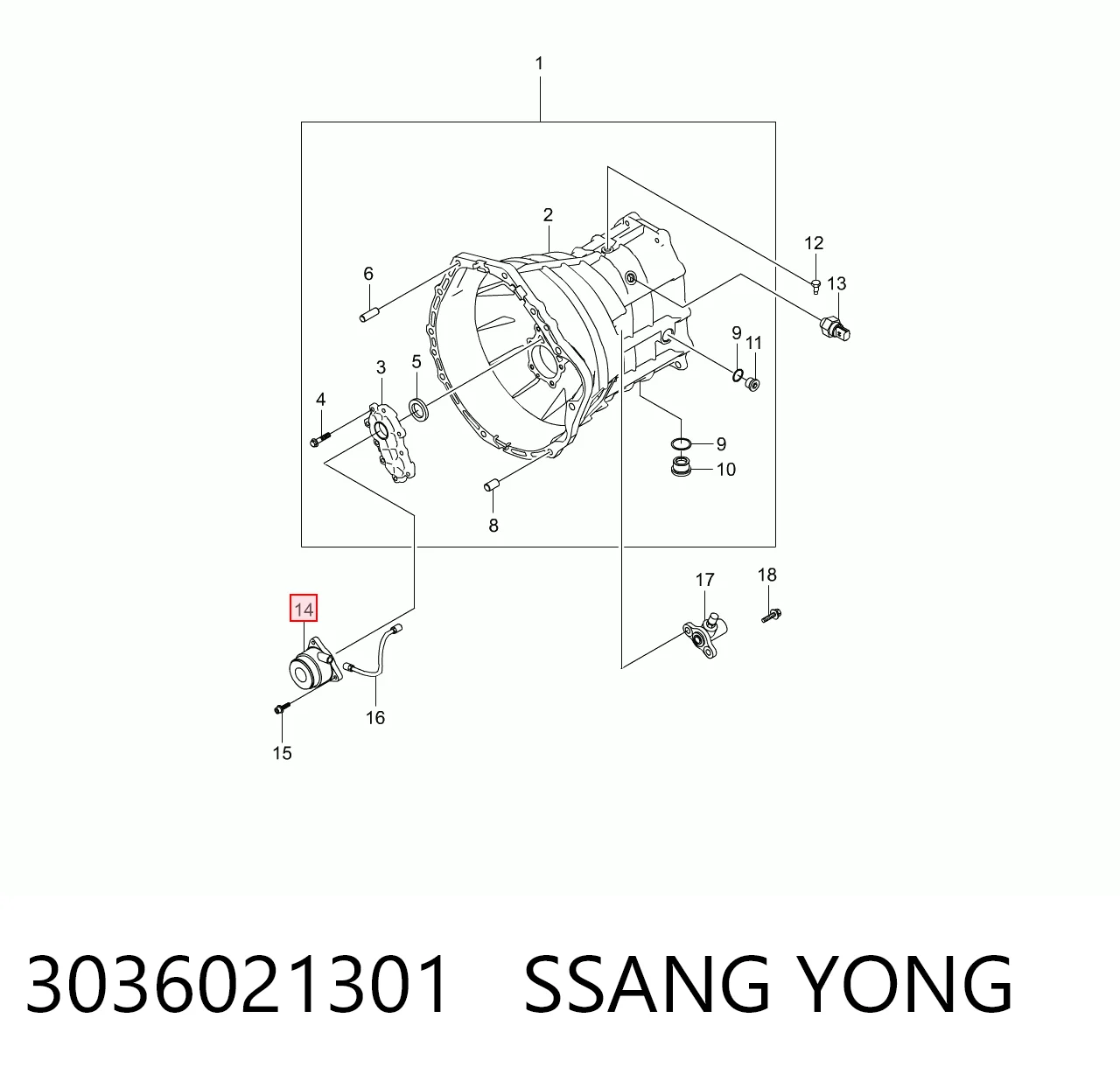 3036021301 Ssang Yong Цилиндр сцепления рабочий в сборе с выжимным подшипником