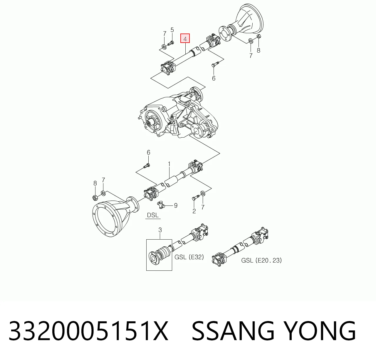 Карданный вал заднего моста на SsangYong Musso  FJ
