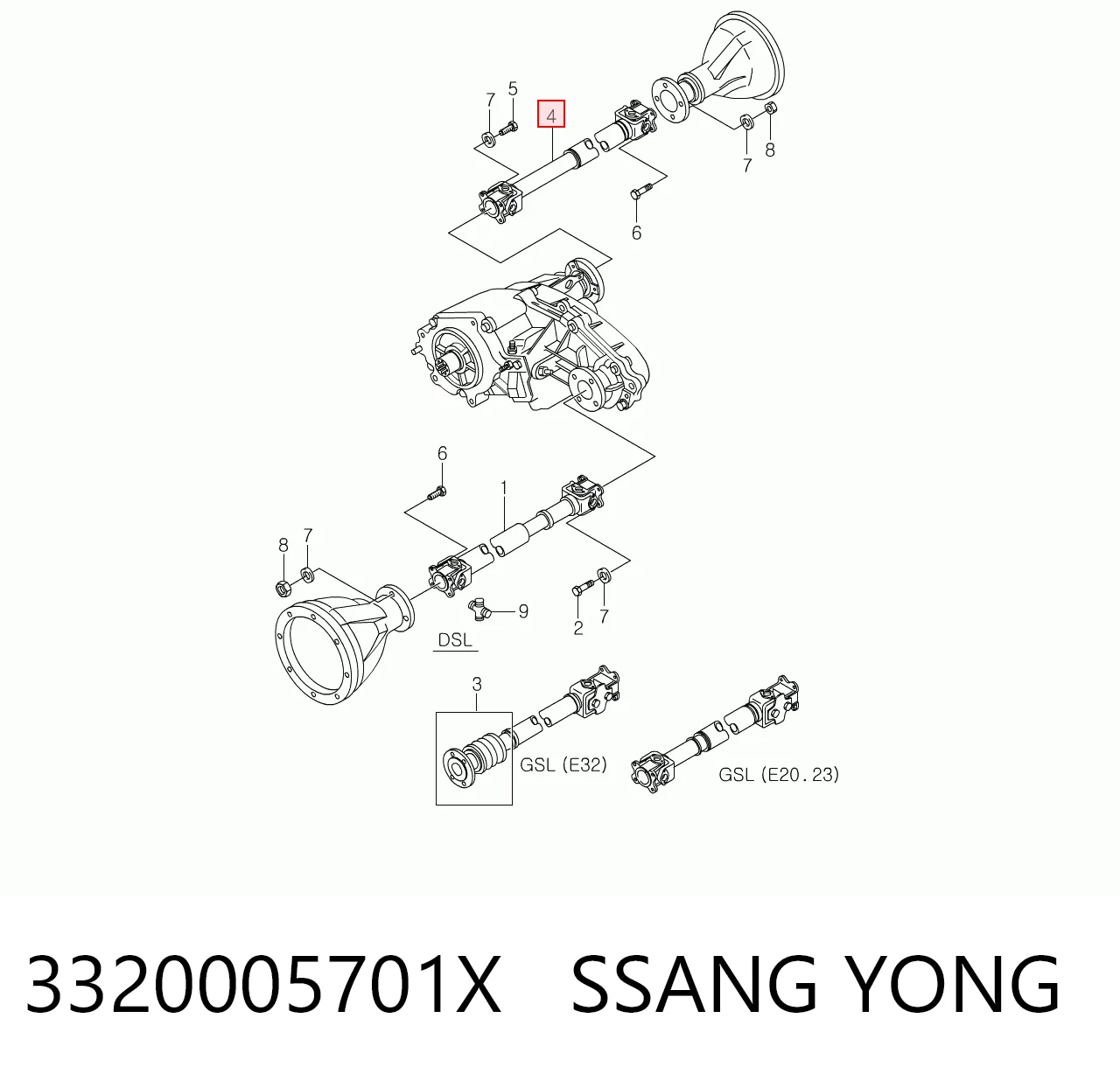 Карданный вал заднего моста на SsangYong Musso  FJ
