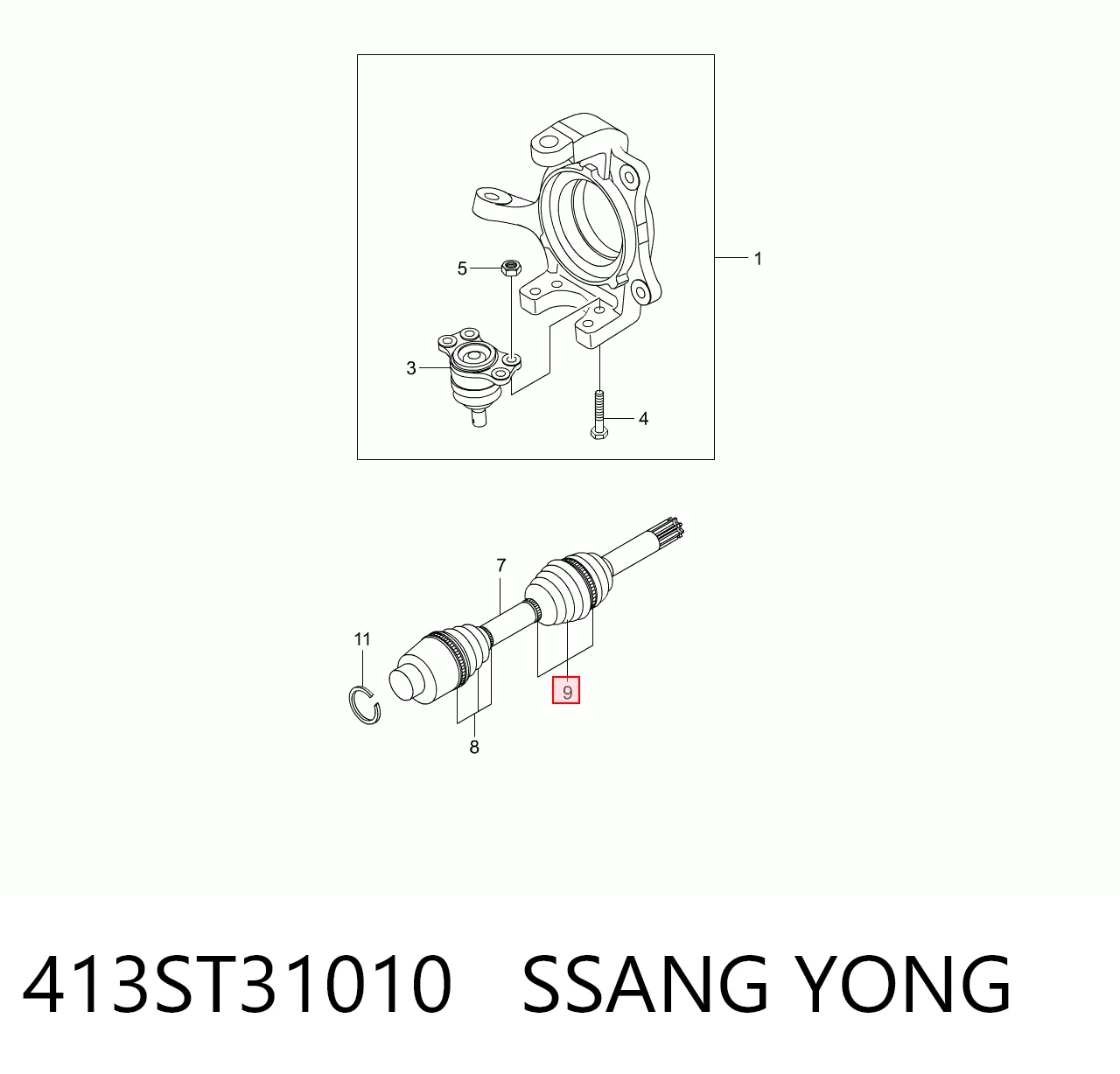 Пыльник ШРУСа передней полуоси внутренний на SsangYong Kyron  