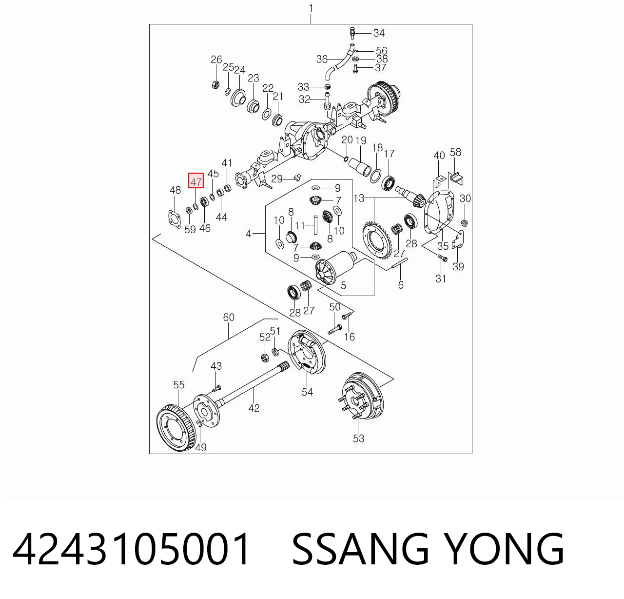 4243105001 Ssang Yong Подшипник полуоси заднего моста, наружний