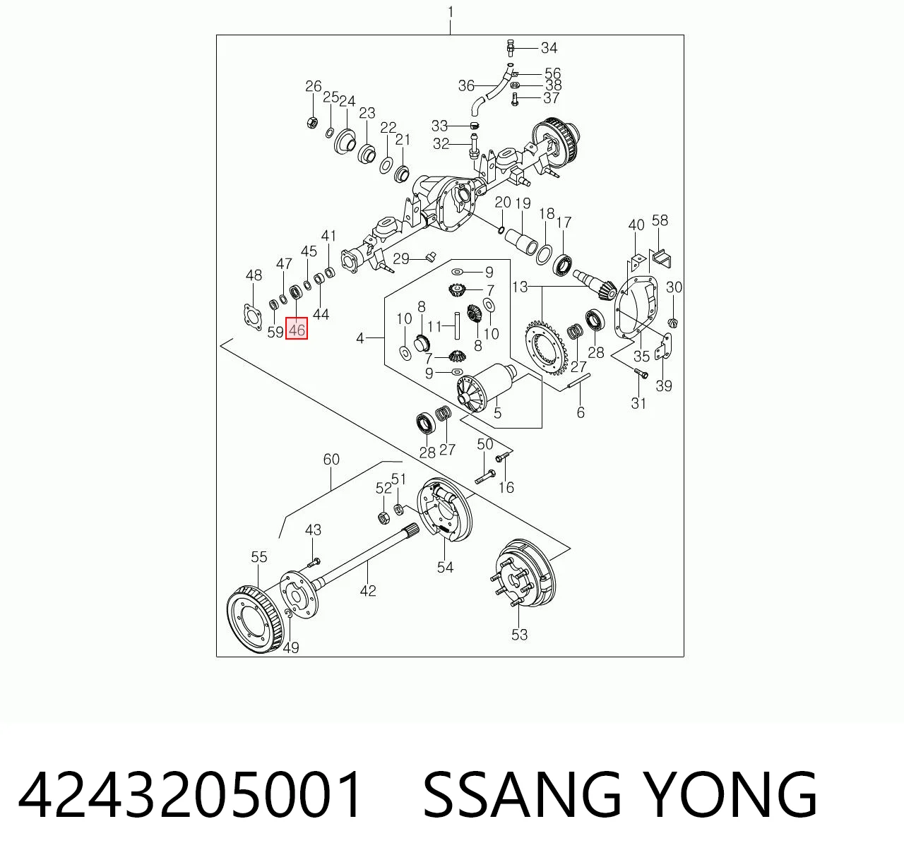 4243205001 Ssang Yong Кольцо стопорное подшипника задней полуоси