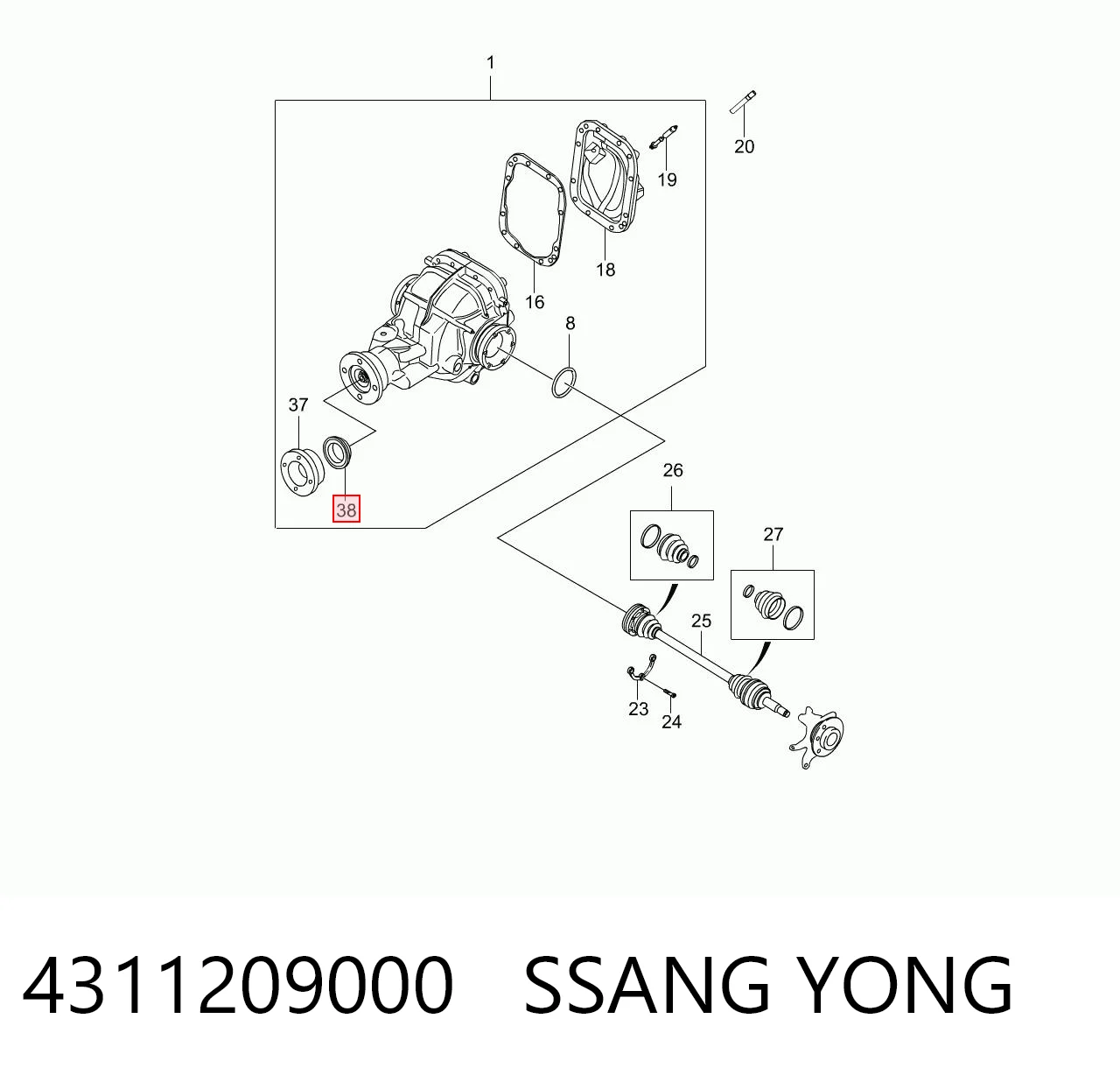 Сальник хвостовика редуктора заднего моста SsangYong Rexton I внедорожник (RJN) (2006 - 2012) цена, от 10.76 USD