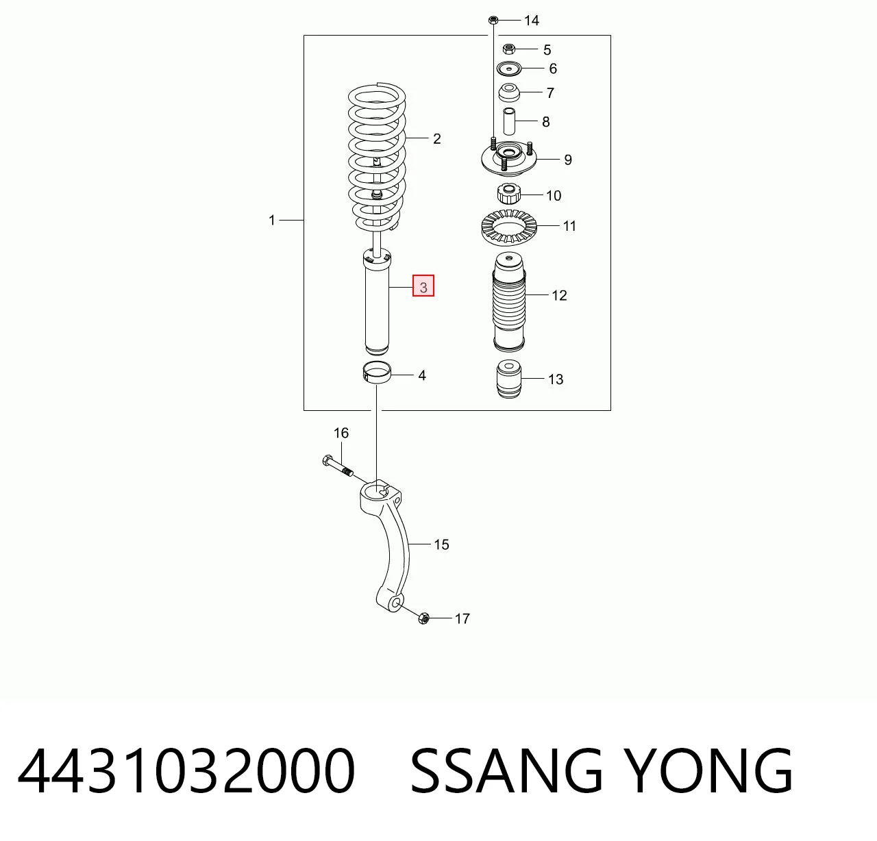 Купить 4431032202 Ssang Yong Амортизатор передней подвески