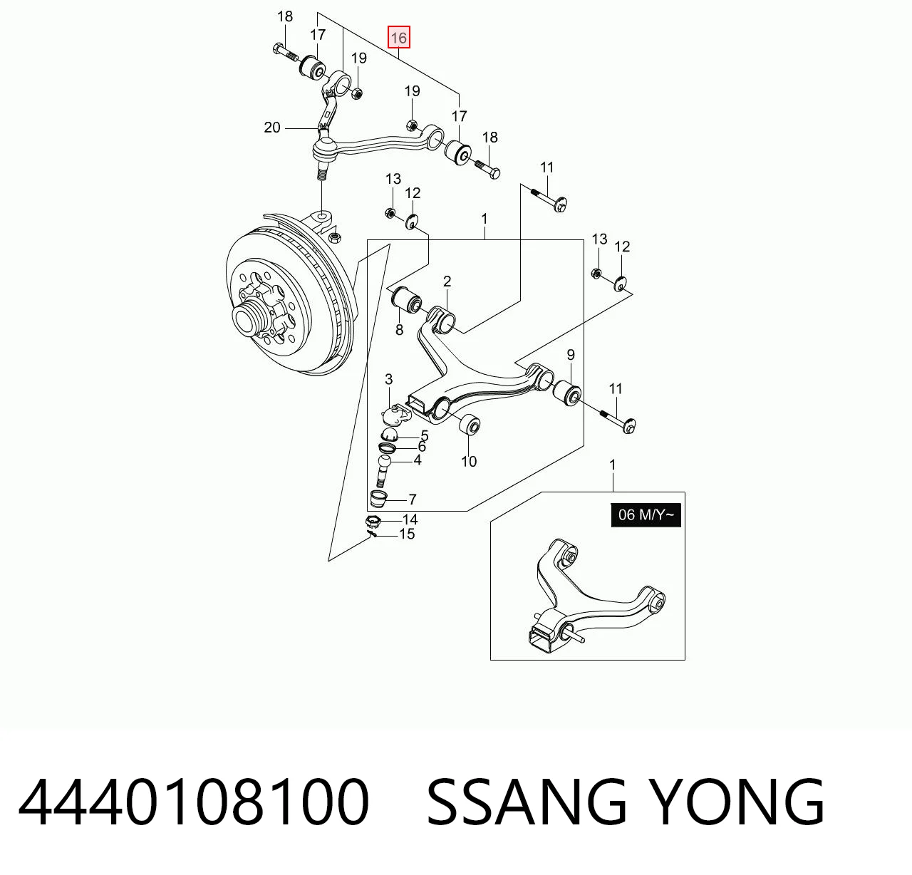 4440108100 Ssang Yong Рычаг передней подвески верхний левый